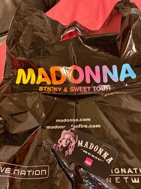 Madonna shopping bag from Sticky & Sweet tour 2008 Music plastic sign from HMV